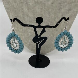 3.23.26-39 Turquoise Colored Beaded Oval Eurostyle Teardrop Earrings